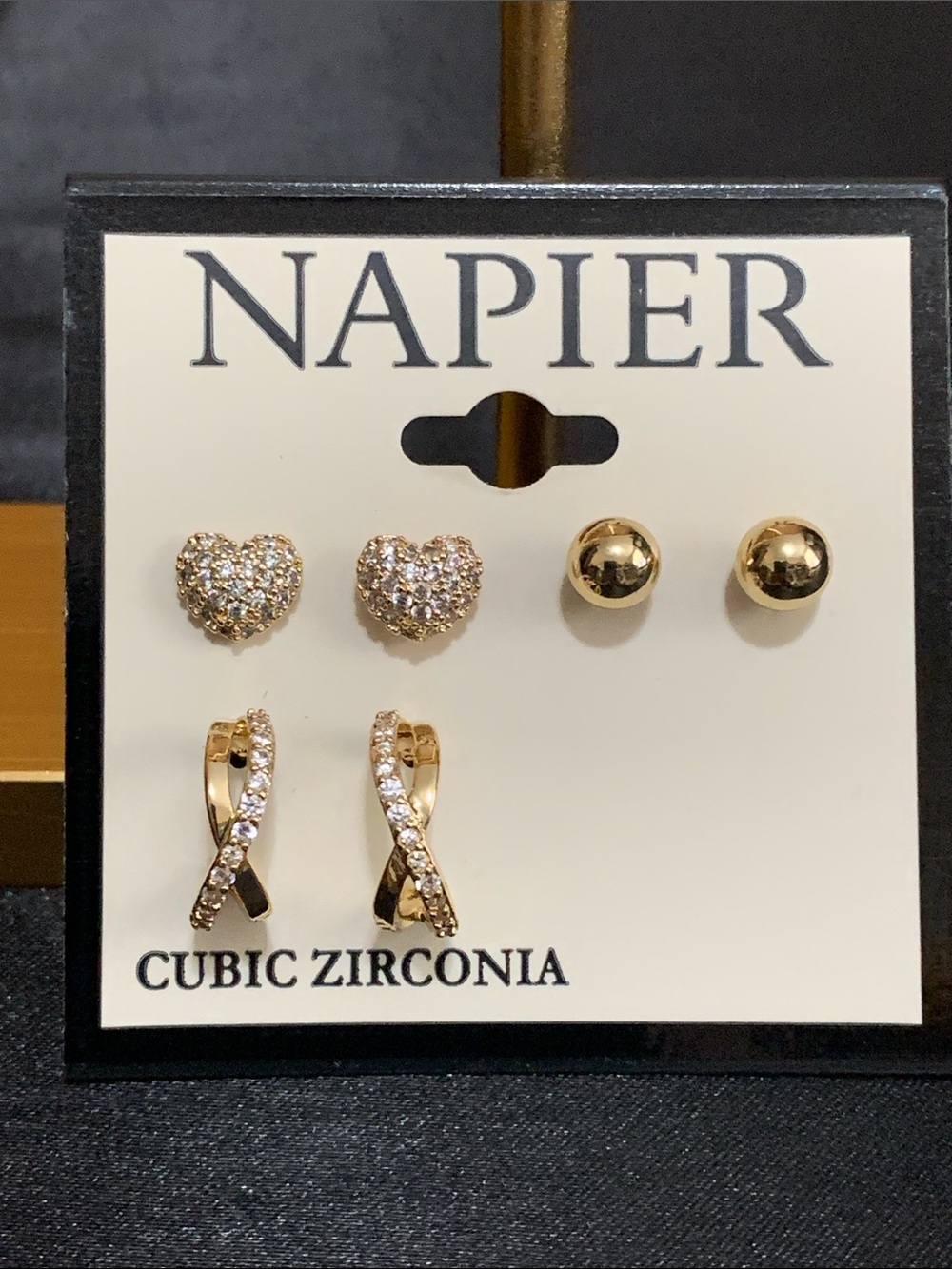 NWT Napier 3 pair set of gold tone stud earrings